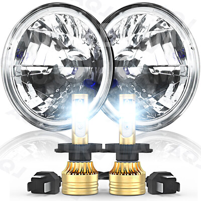 #ad #ad 7 Inch LED Glass Headlight Round ORIGINAL CLASSIC LOOK Conversion Chrome pair $132.59