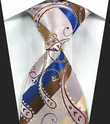 #ad Hot Classic Paisley Beige Brown Blue JACQUARD WOVEN 100% Silk Men#x27;s Tie Necktie $9.99
