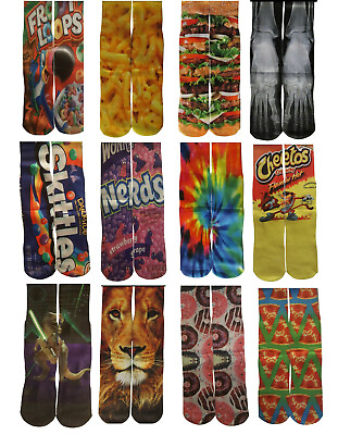 #ad Fun Crazy Mid Crew Socks Mens Womens Adult Kid Youth Fits Sizes 5 12 80 Designs $3.99