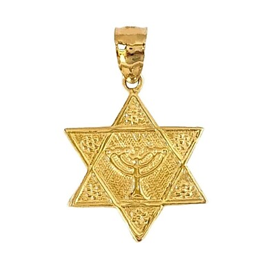 #ad 14K Yellow Gold Star of David with Menorah Pendant Charm Made in USA $119.99
