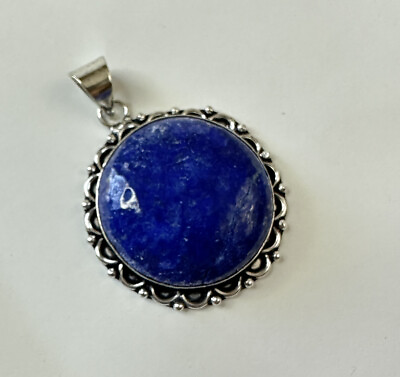 #ad Natural Lapis Lazuli 925 Sterling Silver Pendant Jewelry ROUND 1quot; $8.95
