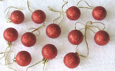 #ad Red Mini Ornaments Christmas Non Shatter Balls Glitter Miniature Tree 12 pcs $9.95