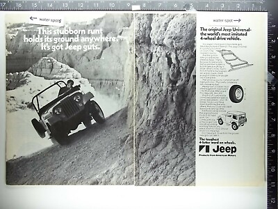 #ad 2pg 1971 Jeep Universal 1970 ad grille frame wheel hood fender door top shot 72 $10.50