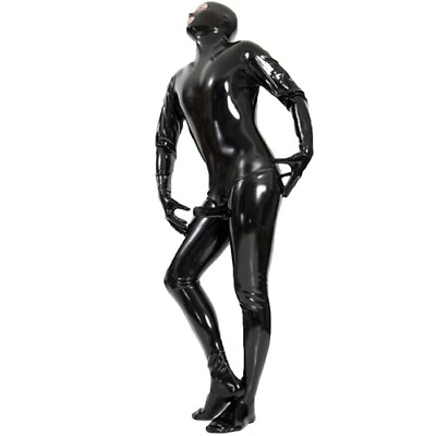 #ad Men#x27;s Stretch PVC Bodysuit With Penis Sleeves Open Eye PVC Wetlook LeatherLatex AU $80.91