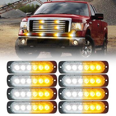 8x LED Amber White Grill Side Marker Emergency Beacon Strobe Light Bar Tow Truck $39.99