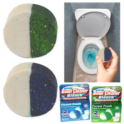 #ad 4 Pc Bowl Cleaner Bleach Tablet Toilet Discs Flush Automatic Stain Remover Tank $9.15