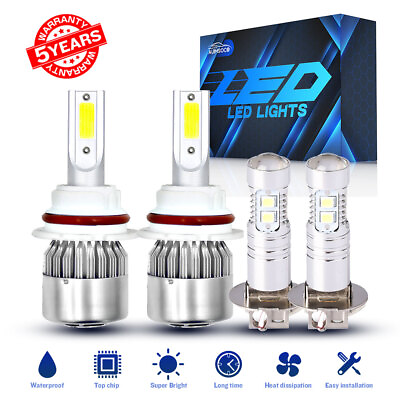 #ad For Ford Mustang 1990 1993 LED Headlights High Low Fog Lights Bulbs 4X 9004 H3 $35.99