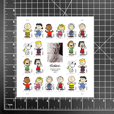 #ad 2022 SHEET 20 FIRST CLASS FOREVER STAMPS SCHULZ SNOOPY CHARLIE BROWN PEANUTS 68¢ $13.60