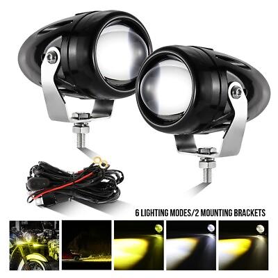 Motorcycle LED Headlight Driving Fog Light Lamps White amp; Amber Strobe for Motor $89.99