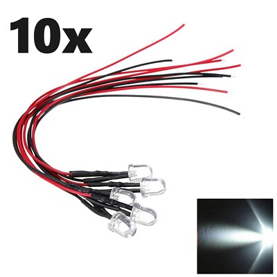 #ad 10x White 1 LED Light Bulb Pre Wired General Use 12VDC Bright Indicator Lamp $8.94