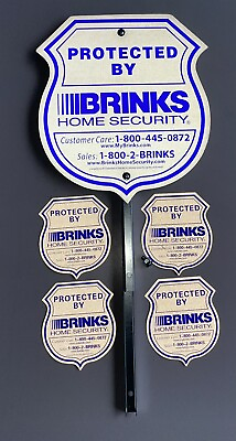 #ad BRINKS Security Yard Sign stake Reflective 4 Window Decals Add’l Stickers $10.99