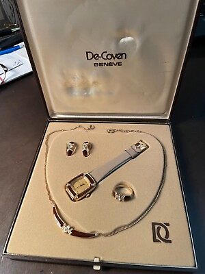 #ad Vintage De Coven full set of Jewellery Ring necklace earings clip and watch C $65.00