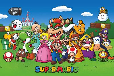 #ad SUPER MARIO CHARACTERS POSTER 24x36 3493 $11.95