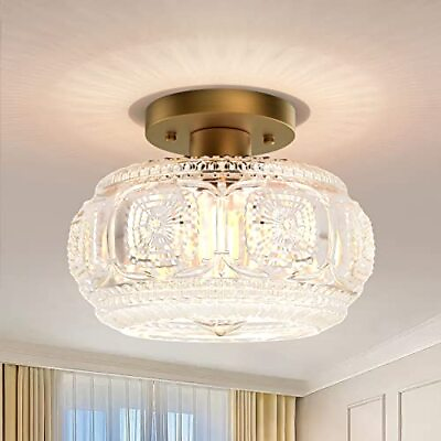 #ad Semi Flush Mount Ceiling Light Globe Glass Ceiling Light Fixture Gold Moder... $58.95