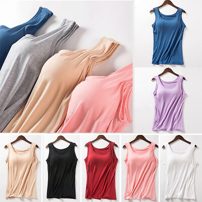 #ad Ladies Womens Cami Shaper Built In Padded Bra Tank Top Slimming Camisole Vest♡ $12.83