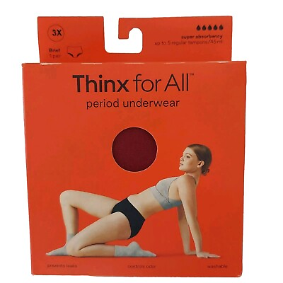 #ad Thinx for All Brief SIZE 3X Color Red Period Underwear SUPER Absorbency NEW Box $13.99