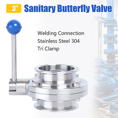 #ad NEW 1PCS STAINLESS STEEL FORGED BUTTERFLY VALVE SS304 WELD TYPE 3#x27;#x27; HYGIENIC $34.20