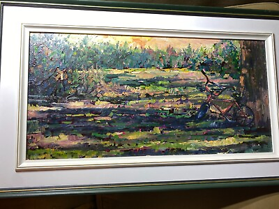 #ad Carolyn Vienneau quot;Bicycle In Landscape Scenequot; Oil Painting Signed And Framed $198.00