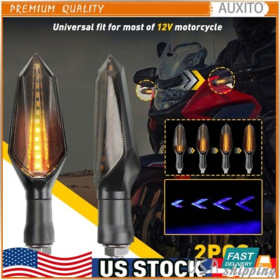 #ad Motorcycle LED Signals Turn Lamp Amber Brake Two Lights Side Sequential Flowing $10.99