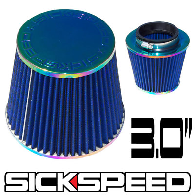 #ad BLUE NEO CHROME 3 INCH FILTER FOR COLD RAM ENGINE AIR INTAKE VELOCITY STACK 3 $15.88