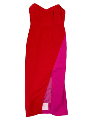 #ad Jill Stuart Dress Size 4 Red Pink Colorblock Sheath Strapless Midi $52.62