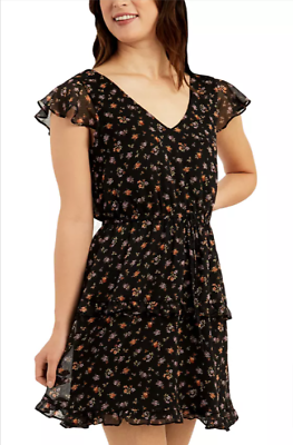 #ad Juniors#x27; The General Good V Neck Flutter Sleeve Fit amp; Flare Tiered Dress $27.99
