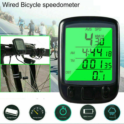 #ad US LCD Digital Bicycle Computer Bike Backlight Speedometer Odometer WaterproofUS $10.79