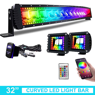 32inch 180W LED Light Bar Spot Flood Combo Offroad Driving Lamp4quot; Pods RGB Halo $195.99