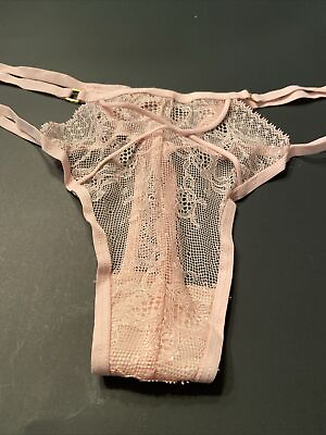 #ad NEW Victorias Secret Pink Lace Strappy Thong Panties XL $15.50