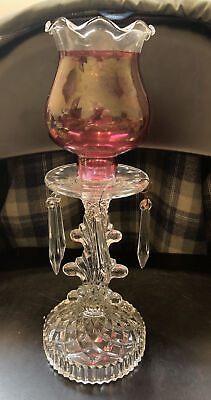 #ad Cranberry Glass Lamp Candlestick $75.71