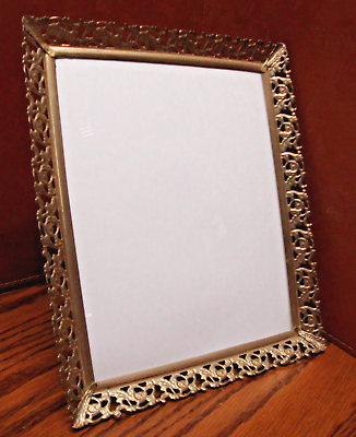 #ad PHOTO FRAME Vtg 1960#x27;s Metal Gold Tone Filigree Tabletop for 8quot;x10quot; Picture 905 $22.49