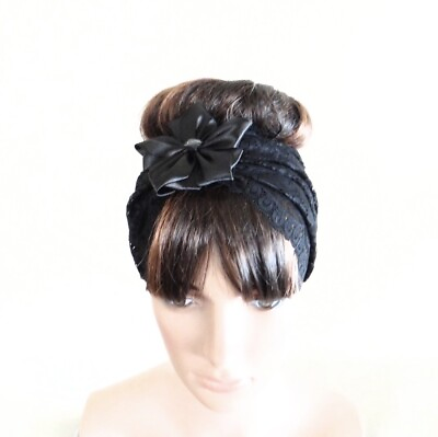 #ad Black Headband. Flower Hairband. Stretch Lace Head Wrap. Handmade Hair Wrap. $8.99
