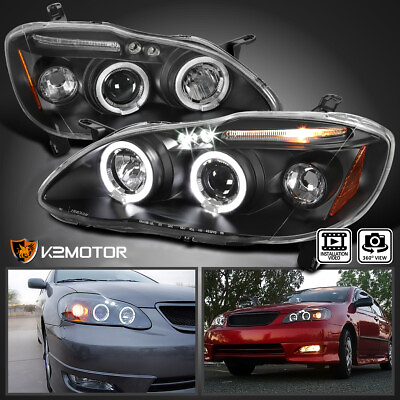 #ad Fits 2003 2008 Toyota Corolla Black LED Halo Projector Headlights LeftRight $158.38
