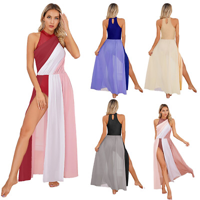 #ad Womens Party Gown Soft Split Dresses Keyhole Back Dance Dress Mock Neck Modern $18.76