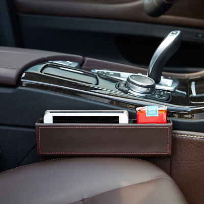 #ad 1x Leather Car Seat Crevice Storage Box Gap Filler Organizer Phone Holder $46.98