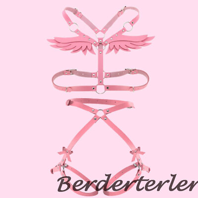 #ad Pink PU Leather Garter Belt Gothic Suspender Waist Thigh Strap Restraint Suit $10.30