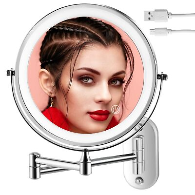 #ad Rechargeable Wall Mounted Makeup Mirror with 3 Color Lights Touch Screen Dimm... $55.28