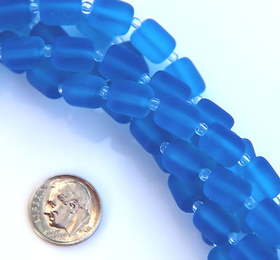 #ad Barrel Nugget Beads Pacific Blue w Frosted Matte Finish 8x10mm 10 Beads $1.89
