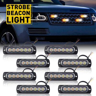 #ad #ad 8pcs Car Amber White 6 LED Emergency Beacon Warning Flash Strobe Light For Truck $21.99