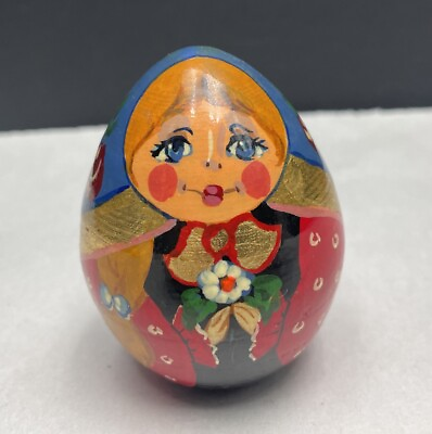 #ad Russian Painted Doll Egg Shaped One Piece Vintage Piece $4.24