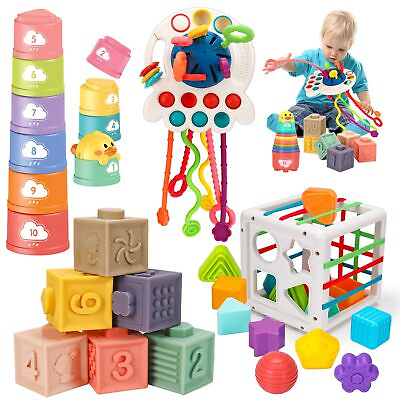 #ad Montessori Baby Toys 6 12 18 Months Infant Pull String Stacking Cups Shape So $49.99
