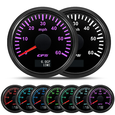 #ad 2#x27;#x27; 52mm Black GPS Speedometer 0 60MPH Gauge For Boat Car Motorcycle 7 Color LED $39.39