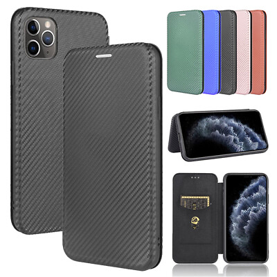 #ad Shockproof Magnetic Flip Carbon Fiber Leather Case For iPhone 14 13 15 Pro Max $11.98