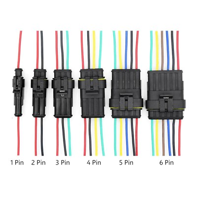 #ad 1 6 Pin Waterproof Male Female Connectors Attached Wire Cable Colors Plug Sealed $5.99