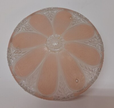 #ad VTG 3 Hole Soft Pink Frosted Flower Clear Glass Ceiling Light Lamp Shade Fixture $59.94