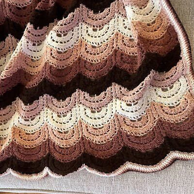 #ad Retro Waves Afghan Crochet Blanket Throw Desert Chic Boho Groovy Ombre Vtg 70s $42.64