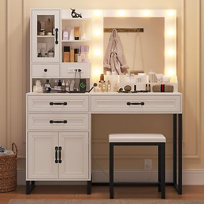 #ad Vanity Makeup Table Dressing Desk Set 10 LED Lighted Mirror w Stool for Bedroom $259.99