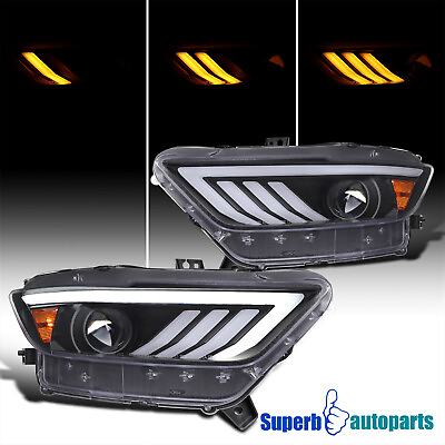 #ad For 2015 2017 Mustang HID Xenon Matte Black Projector Headlights Sequential LED $366.98