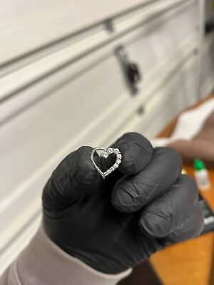 #ad 10k Solid White Gold Diamond Heart Pendant $65.00