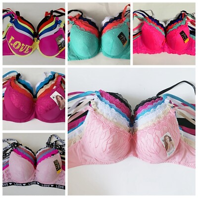 6 Womens Ladies Lace Floral Solid Color Demi Gentle PUSH UP Bra Full Cup $23.99